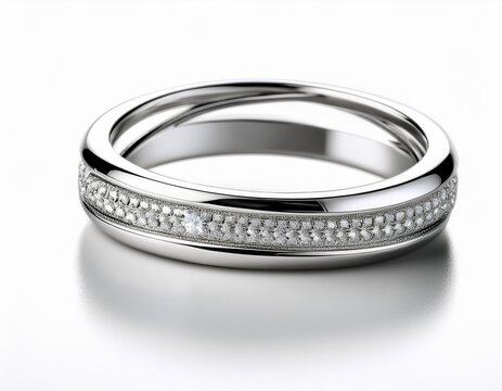 a delicate infinity ring in sterling silver with tiny embedded diamonds isolated on a white background