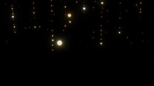 hanging lights, golden hanging lights, glowing lights, warm lights, black background, string lights, fairy lights, twinkling lights, sparkling lights, bokeh lights, festive lights, decorative lights, 