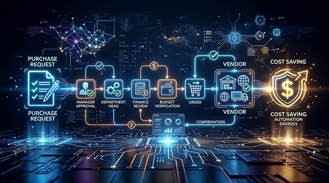 Automated Procurement Process Flowchart with Digital Interface