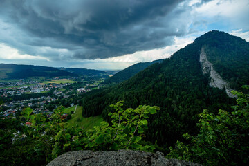 Fototapeta premium Approaching Thunderstorm over Scharnstein in Upper Austria