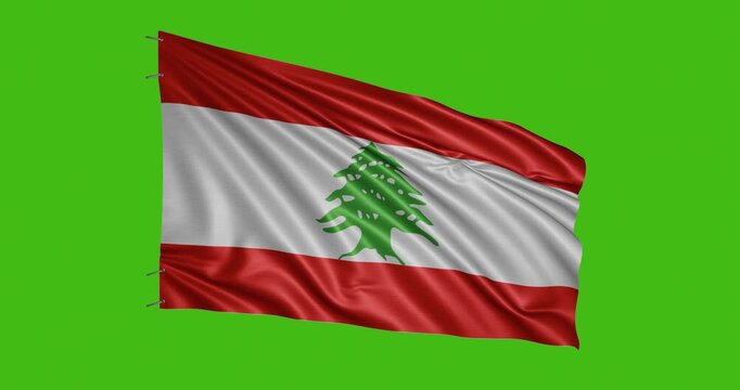 Flag of Lebanon waving in the wind against a green background showing national pride