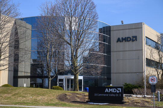 AMD office building and corporate signage in Markham, Ontario