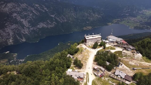 Aerial view of mountain peaks at Vogel ski resort in Bohinj, Slovenia