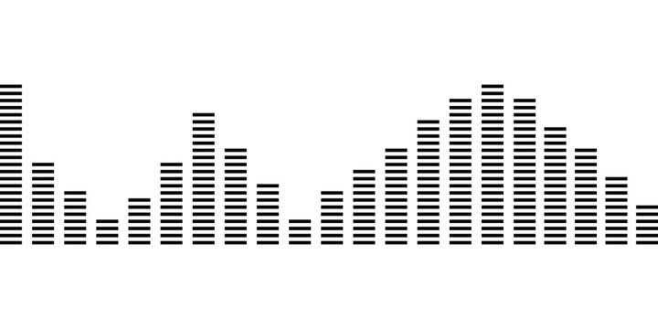 Black digital audio sound wave equalizer bars showing music frequency levels