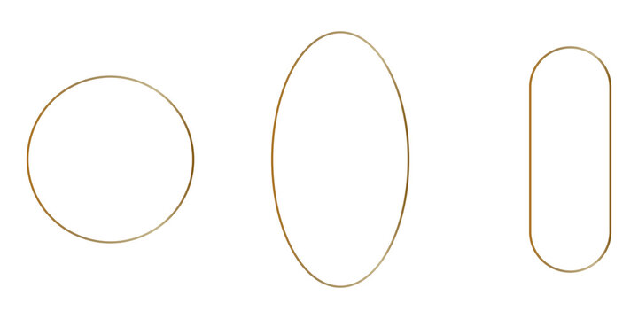 Set of thin gold frames with circle oval and rounded rectangle shapes for elegant minimalist design