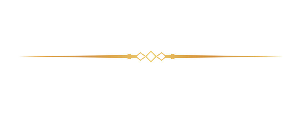 Elegant golden line divider with geometric diamond shapes for luxury text decoration and borders