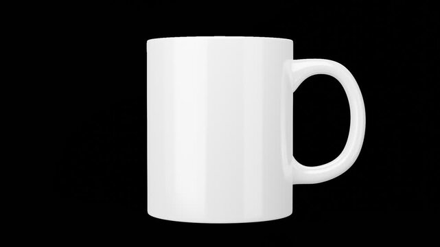 Realistic 11 oz white mug rotating on a transparent background. Perfect video mockup for showcasing custom artwork, wraps, and branding with smooth 360 product animation.