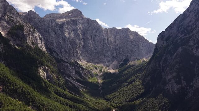 Drone view of Triglav (north face), highest mountain peak of Slovenia