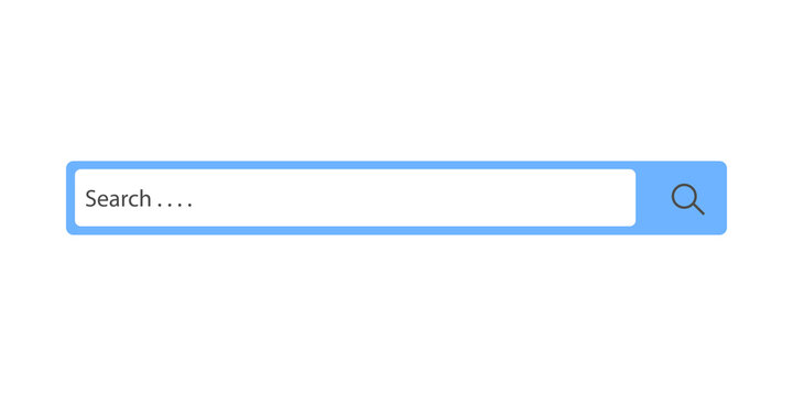 Blue search bar icon with magnifying glass for internet browser and website interface design