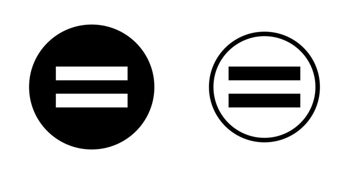 Equal sign icons in solid and outline circle styles for math and user interface design