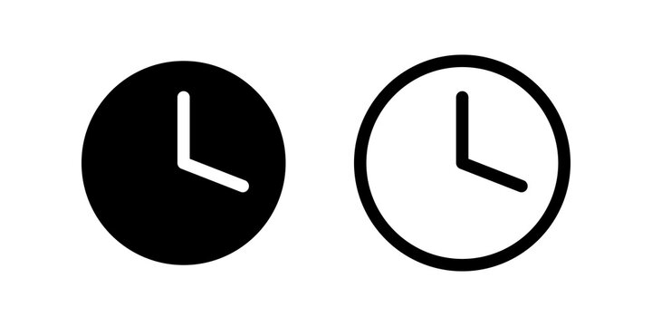 Black and white clock icon set for time and deadline business design