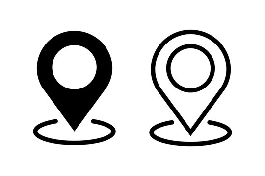 Set of black location pin map markers and navigation icons