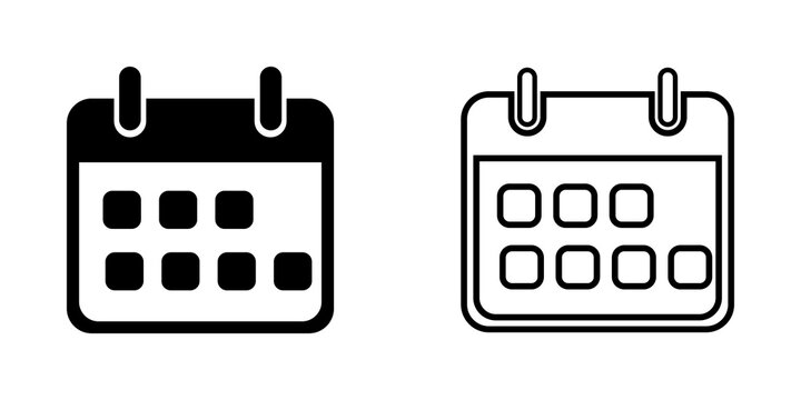 Black and white calendar date reminder icons set