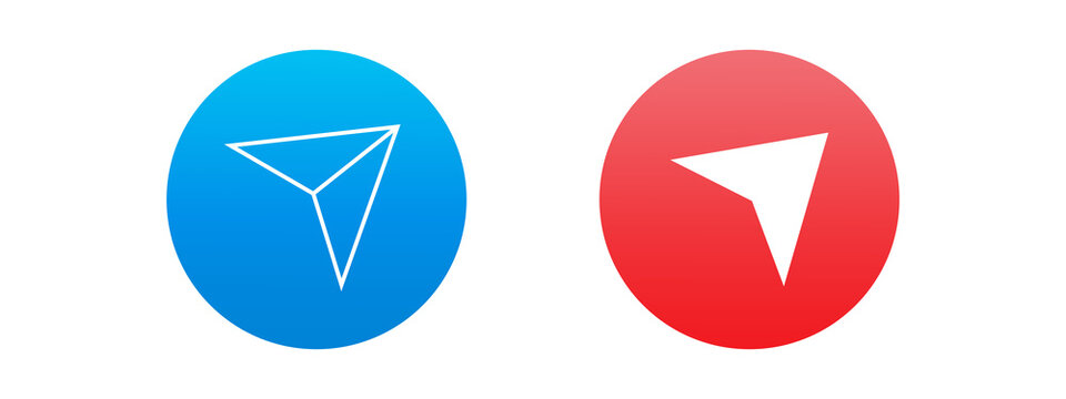 Send button icons with paper plane symbols in blue and red circles for social media and navigation