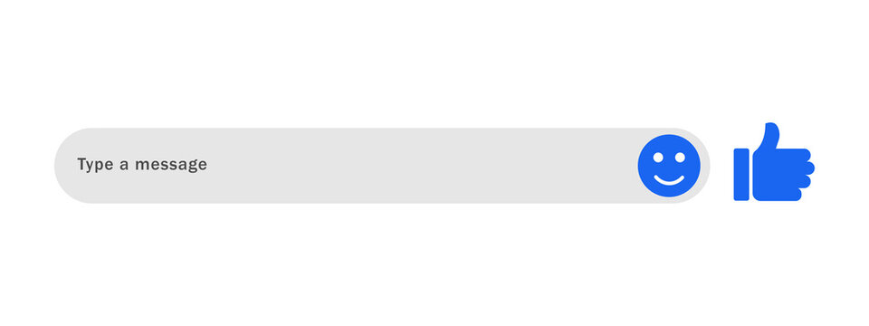 Chat message input field with a blue smiley face icon and a like button for social media app