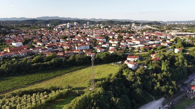 Drone shot of Solkanvillage near Nova Gorica city, Slovenia