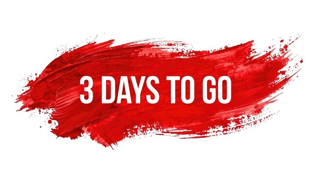 Countdown Banner: Red Brush Stroke '3 Days To Go' Promotion