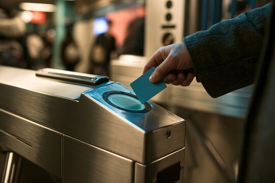 Hand Inserting Card into Ticket Scanner at Train Station