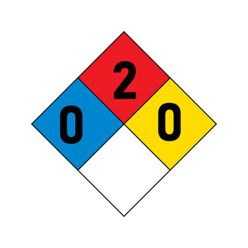 Nfpa 704 diamond hazard sign with numbers two zero and zero for chemical safety identification