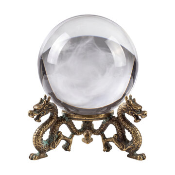 Crystal ball with dragon stand isolated on transparent background