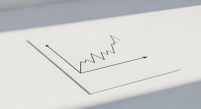 Minimalist line graph on white paper showing upward trend for business growth and financial success