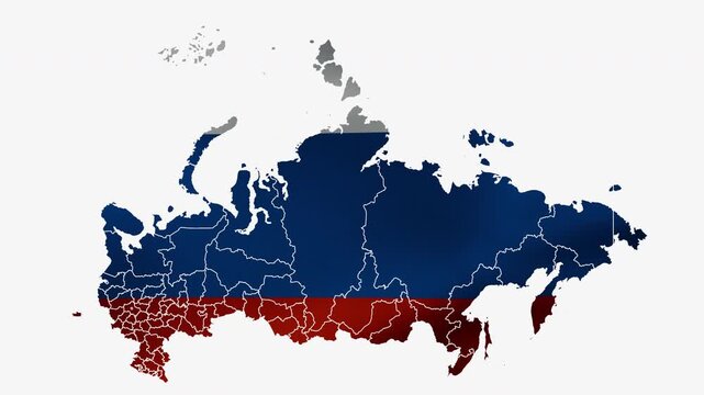 Silhouette of a map of Russia filled with a fluttering national flag