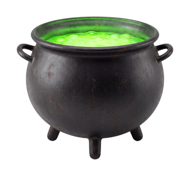 Cauldron with bubbling green liquid isolated on transparent background