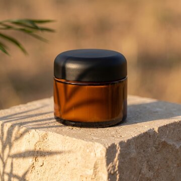 Premium amber cosmetic container mockup
