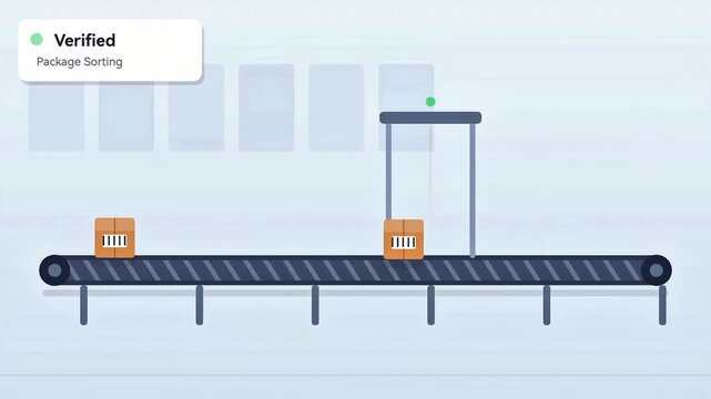 Smart Warehouse Conveyor Belt Package Verification Animation