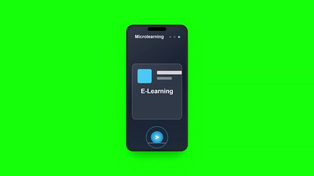 Mobile e-learning application interface on smartphone screen with green background for digital education concepts