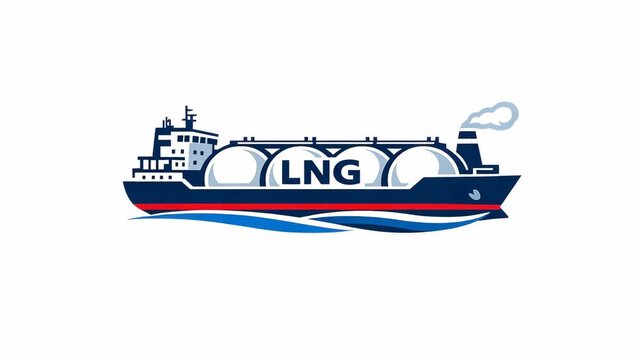 A colorful vector graphic featuring a liquefied natural gas tanker ship and its logo.
