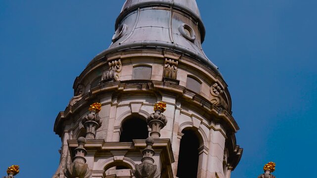 St Paul's Cathedral Tower Upper Tier-Spire, 1700s English Baroque Architecture Pilasters, London, England, UK, Britain