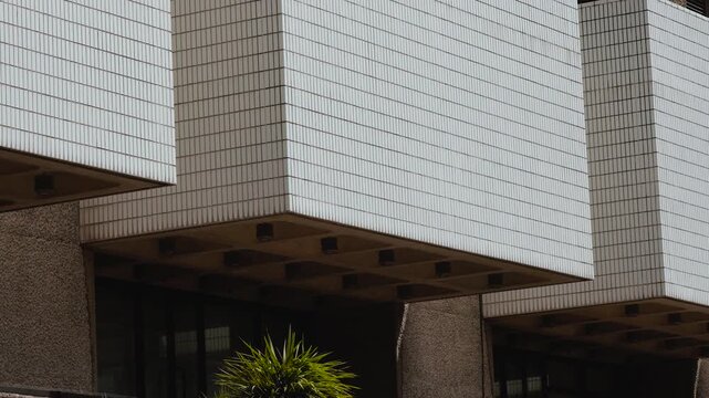 Exposed Concrete Waffle Grid Ceiling In Barbican Estate, City Of London, England, UK &ndash; Brutalist Post-War Architecture