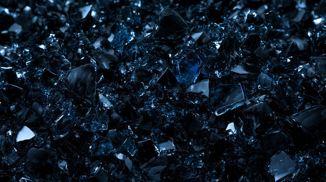 Crushed Dark Blue Glass Fragments Abstract Texture Background
