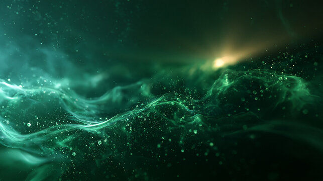 Abstract Green Glowing Particle Wave Background