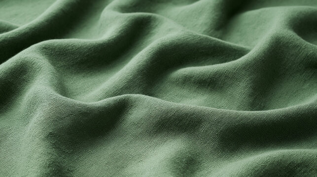 Sage Green Linen Fabric Texture Background in Soft Folds
