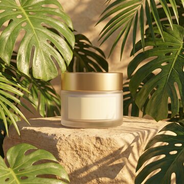 Luxury botanical skincare cream jar mockup