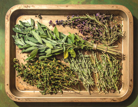 tray of dried herbs