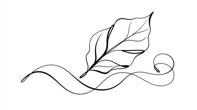 Leaf line icon in a continuous one-line style with elegant ribbon curls. Minimalist leaves plant symbol representing organic farming, fresh lettuce, natural products, and eco-friendly agriculture. 