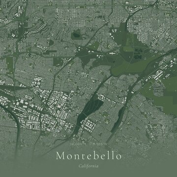 Sage Green Map of Montebello, United States | Modern Scandinavian Wall Art