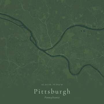 Sage Green Map of Pittsburgh, United States | Modern Scandinavian Wall Art