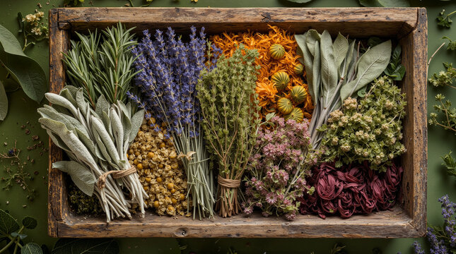 tray of dried herbs