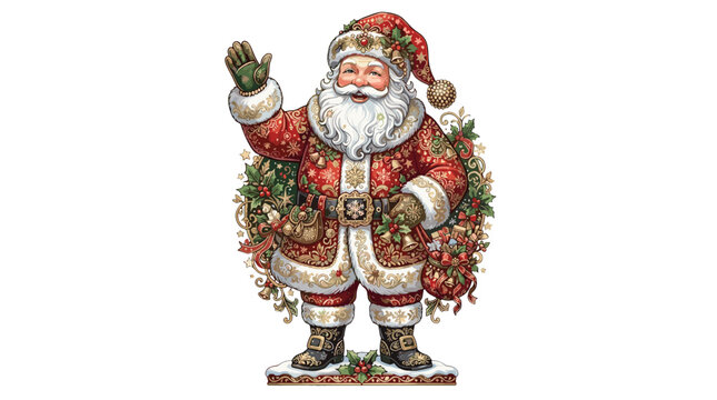 Colorful vintage santa claus figure with detailed costume and accessories