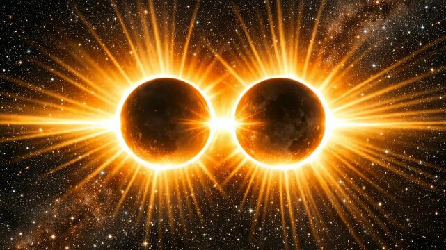 A cosmic depiction of two nascent suns forming from a stellar explosion in space.