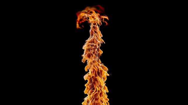 Tall vertical flame column rising against stark black background.