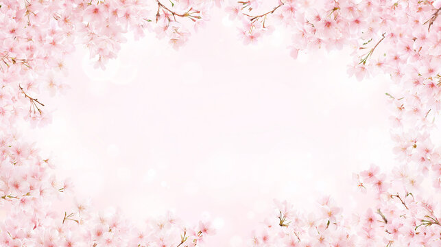 満開の桜が四方を囲むフレーム背景
