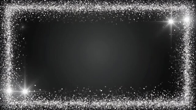 暗い背景の四辺に白い粒子が集まり四隅で星形の光が交互に瞬く新年用フレーム