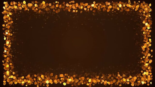 焦げ茶の背景に琥珀色の玉ボケの粒子が浮かび上がり四辺を縁取る祝賀用フレーム