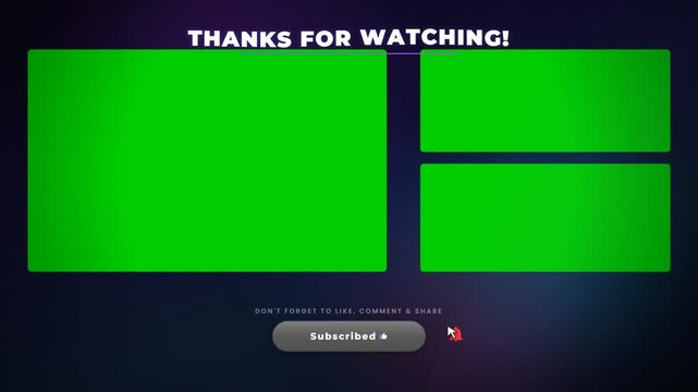 YouTube Like Subscribe End Screen Card with Green Screen Placeholders