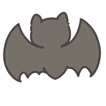 Gray bat illustration. Hand drawn cute bat with spread wings isolated on white background for Halloween design.